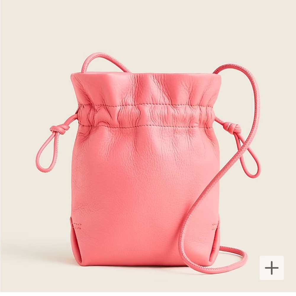 J. Crew Pink Leather Mini Drawstring Crossbody Bag